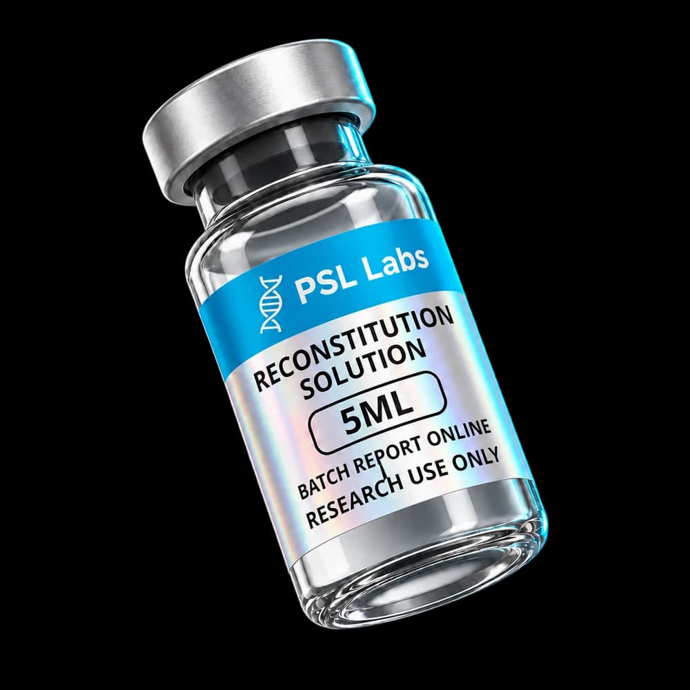 Illustrative PSL Labs Reconstitution Solution 5 ml vial with corrected batch-report label; physical packaging may differ